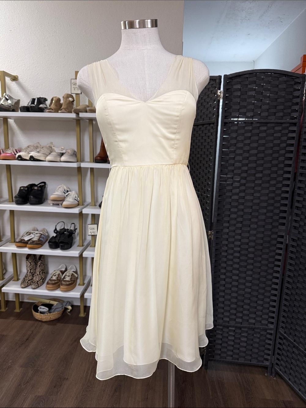 Anthropologie | BHLDN Quillaree Ivory Chiffon Fit n Flare Mini Dress Size 0/XS